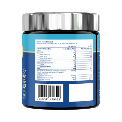 Omega-3 Alta Concentración | 3,000 mg de Salmón Salvaje, Anchoa y Mackerel | 90 Cápsulas